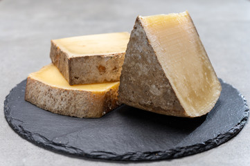 French cheese Comte, three varieties 1 year matured Prestige, fruity flavoured Fruite and Vieille Reserve