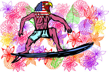 Surfer print embroidery graphic design vector art