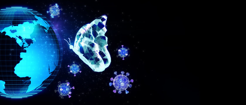 Abstract butterfly 3D illustration digital innovation futuristic technology transform evolution concept New normal after coronavirus crisis business world life change disrupt use strategy leadership