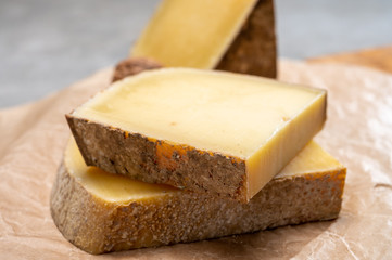 French cheese Comte, three varieties 1 year matured Prestige, fruity flavoured Fruite and Vieille Reserve