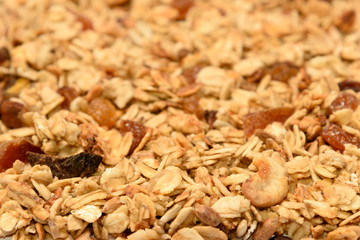 Muesli, cereals, fast, healthy dry breakfast with cereals, nuts and dried fruits