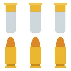 Set of six elements, cartridge for a pump-action shotgun, pistol vector icon flat isolated.