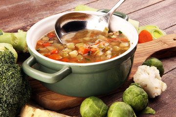 Soup, Vegetable Soup, Bowl. Traditional hot veggie soup