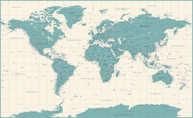 World Map Vintage Political - Vector Detailed Illustration - Layers
