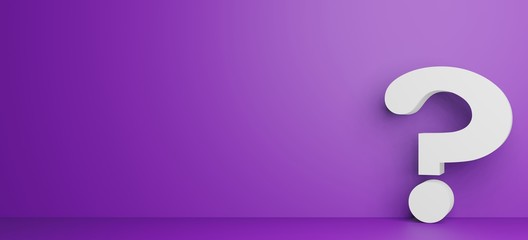 Business Concept 3D rendering. Question mark in front of a purple background.