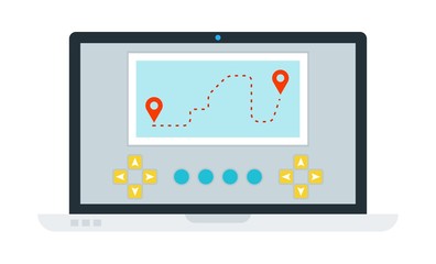 Laptop with control panel Drone vector icon flat isolated.