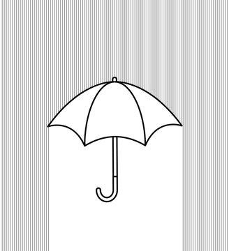Umbrella in the rain. Vector linear illustration. Black-and-white image.