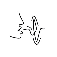 a man says something, voice and speech. face silhouette and sound vibrations. black vector graphics