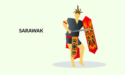 Vector illustration of a Sarawak Man in his Traditional  costume. Iban kadazan ethnic