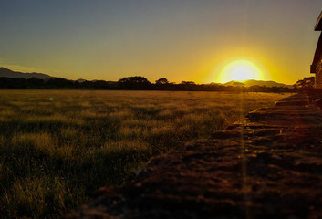 atardecer en la via hacia santa marta colombia donde se ven los pastos y silo con los que alimentan el ganado en la zona