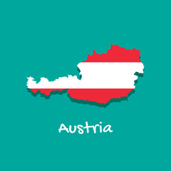 Vector map of Austria painted in the colors of the flag. The country's borders with shadow. Isolated vector illustration.