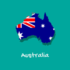 Obraz na płótnie Canvas Vector map of Australia painted in the colors of the flag. The country's borders with shadow. Isolated vector illustration.