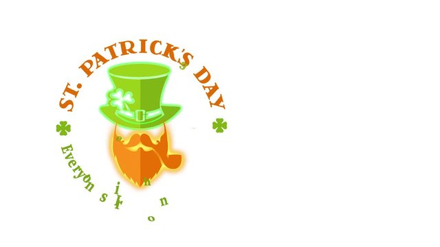 saint patricks day promotional ad with celtic style lettering written around irish leprechaun with green hat and orange beard