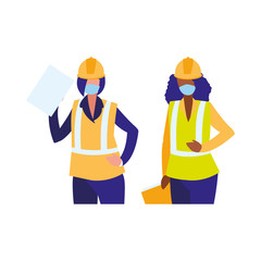 Industrial workers couple working with face mask