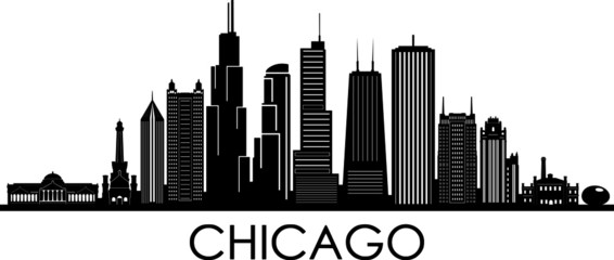 CHICAGO City Illinois Skyline Silhouette Cityscape Vector - obrazy, fototapety, plakaty