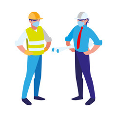 industrial workers men working with face mask