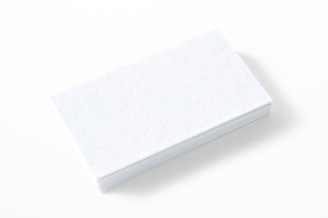 Blank letterpress business cards stack isolated on white high view as template for design presentation, logo embossing, mock-up etc.