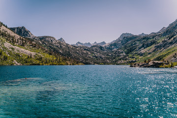 Lake in California with hills