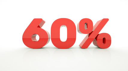 60 percent off sale isolated red sticker icon. 3d rendering.