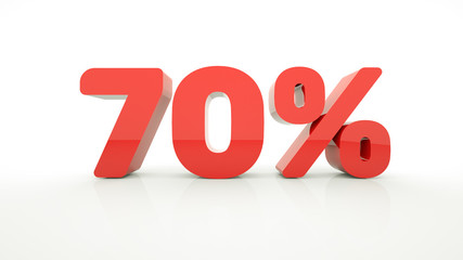 Isolated 70 percent discount 3d sign on white background. 3d illustration.