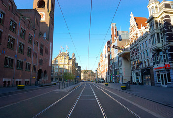 Empty Damrak in Amsterdam