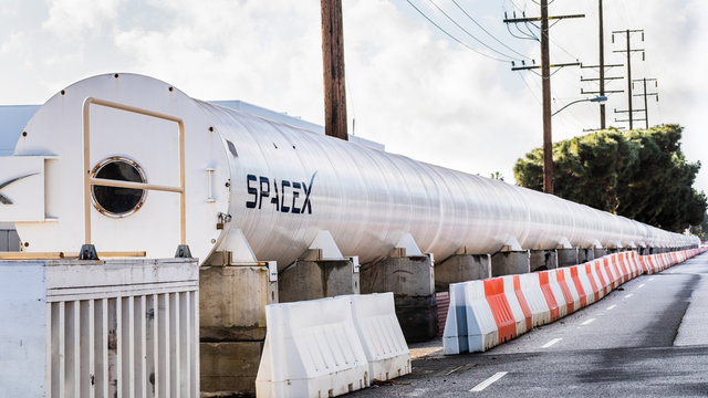 Dec 8, 2019 Hawthorne / Los Angeles / CA / USA - Hyperloop POD displayed at SpaceX (Space Exploration Technologies Corp.) headquarters; SpaceX is a private American aerospace manufacturer