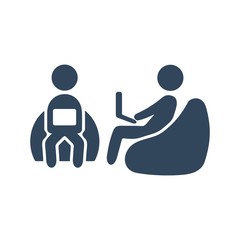 Group of people working in office and talking. Flat icon design.