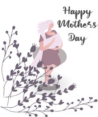 Happy Mother’s day design greeting card. Vector illustration good for the mom holiday,poster,banner,invitation,postcard,wallpaper,background, brochure.Mother character holding baby on her hands