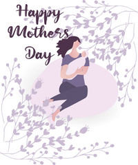 Happy Mother&rsquo;s day design greeting card. Vector illustration good for the mom holiday,poster,banner,invitation,postcard,wallpaper,background, brochure.Mother character holding baby on her hands