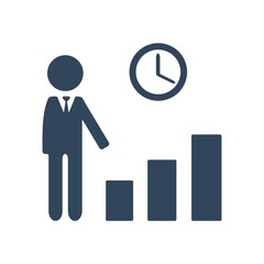 Climbing corporate ladder with clock sign. Using time efficiently for achieving success.