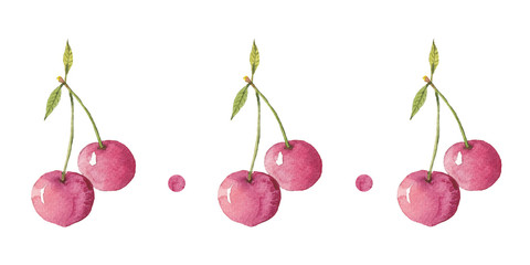 Frame from a hand-drawn watercolor cherry on a white background. Use for menus, invitations.