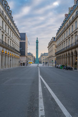 Paris, France - 06 05 2020: Place vendôme. Vendôme column at sunrise