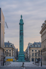 Paris, France - 06 05 2020: Place vendôme. Vendôme column at sunrise