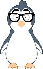Vector illustration of a cute cartoon penguin with glasses