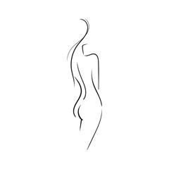 Fototapeta premium Hand-drawn Beautiful nude young woman isolated on white background.Line illustration.Beauty Logo.Stock vector illustration.