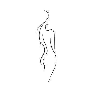 Hand-drawn Beautiful nude
 young woman isolated on white background.Line illustration.Beauty Logo.Stock vector illustration.