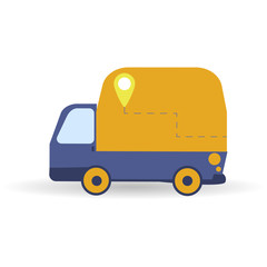 Delivery truck van isolated on white background. Online service concept. Supply of things and mail to home and office. Simple vector illustration in flat style. City logistics theme for web, mobile