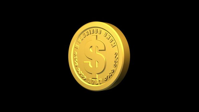 Gold pirate coin with skull and dollar sign. 3d looped animation with alpha channel.