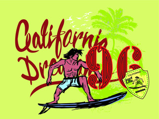 California Surfer embroidery graphic design vector art