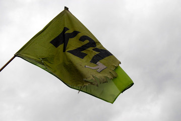 green K21 protest flag against Stuttgart 21 railway project