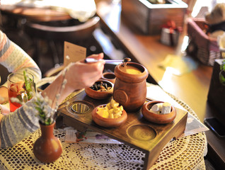 Chocolate fondue. Chocolate. Tasty food. Close-up