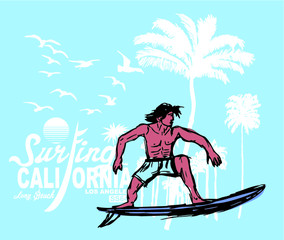 California Surfer embroidery graphic design vector art