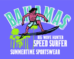 Bahamas surfer embroidery graphic design vector art
