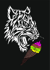 Ice cream and tiger Print embroidery graphic design vector art