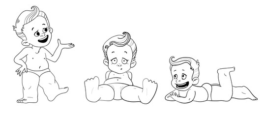 Little children in the diaper, kids game coloring page. 