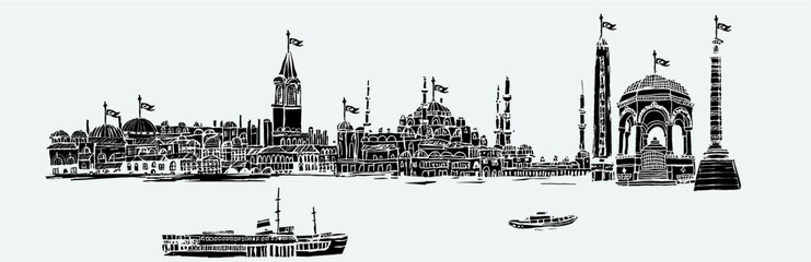 Fototapeta premium istanbul sketch Print embroidery graphic design vector art