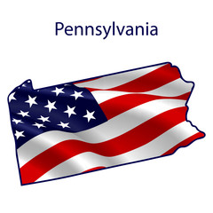 Pennsylvania full of American flag waving in the wind. The outline of the state