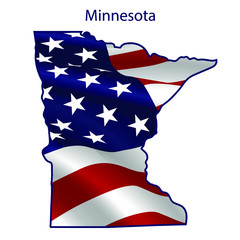 Minnesota full of American flag waving in the wind. The outline of the state