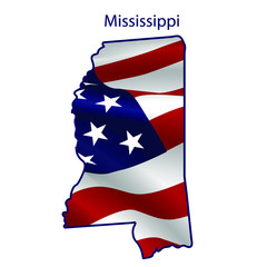Mississippi full of American flag waving in the wind. The outline of the state