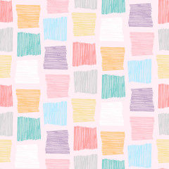 Cute abstract vector colorful textured hand drawn scribble square shape seamless pattern. Modern pastel colors texture for kids textile design, wrapping paper, surface, wallpaper, background